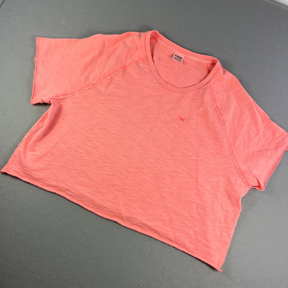 PINK Victoria's Secret Coral Cropped T‎ Shirt Pink Dog Logo Women's XXL